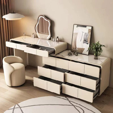 Soft Mist Slate Multi-Drawer Vanity Desk DNJKE - Elegant Home Makeup Desk