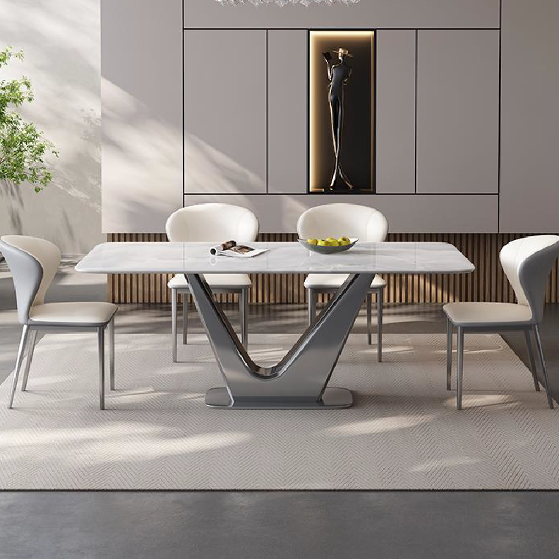 Modern Minimalist C Furniture Set - Top-Grain Leather Sofa - Sintered Stone Dining Table - Custom Beds