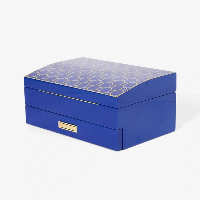 Square Sliding Drawer Blue Luxury Wooden Jewelry Box