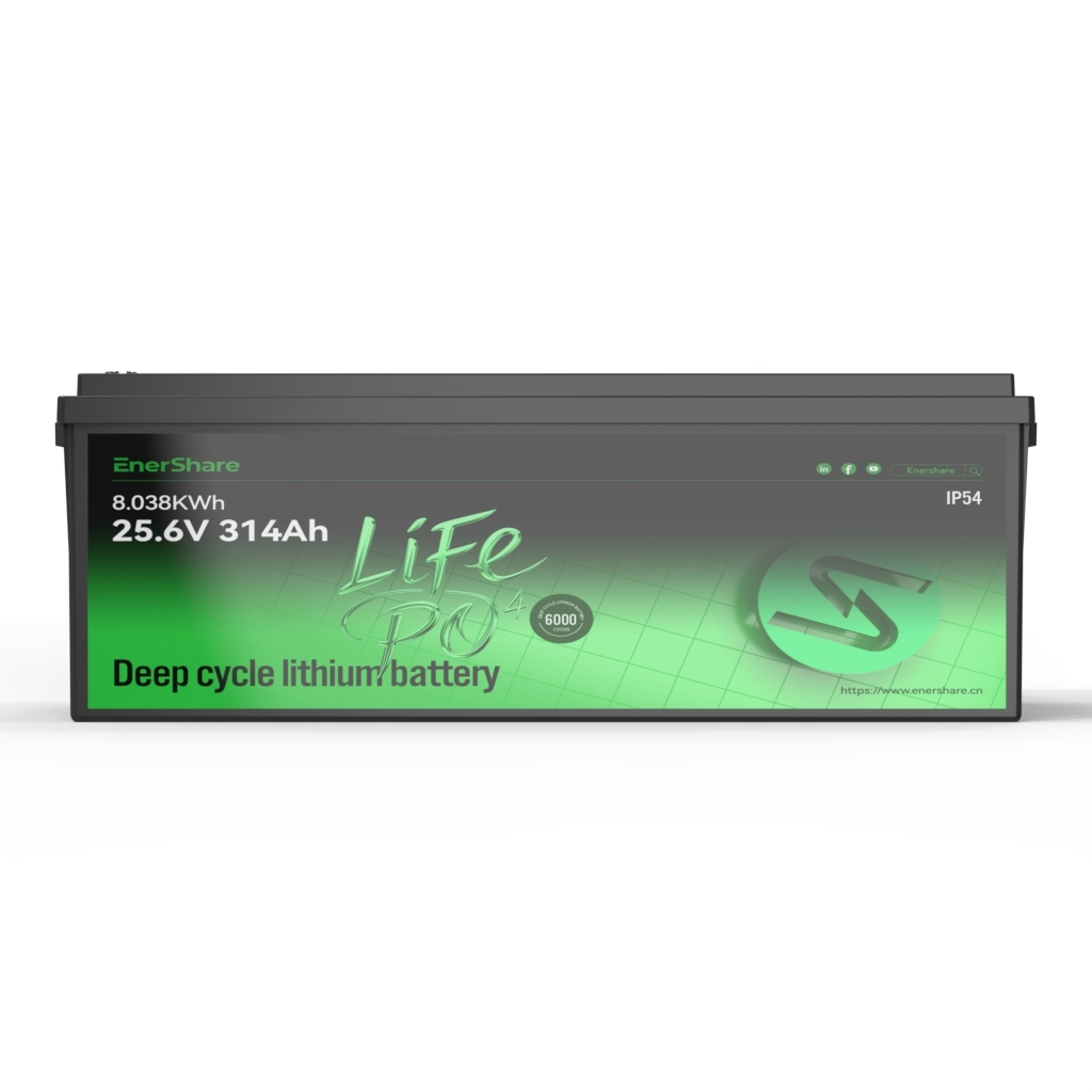 Batería de litio LFP de alto rendimiento EnerShare de 25,6 V, 314 Ah y 8,038 kWh: solución de reemplazo directo para baterías de plomo-ácido.,EnerShare,Batería de litio LFP de alto rendimiento EnerShare de 25,6 V, 314 Ah y 8,038 kWh: solución de reemplazo directo para baterías de plomo-ácido.