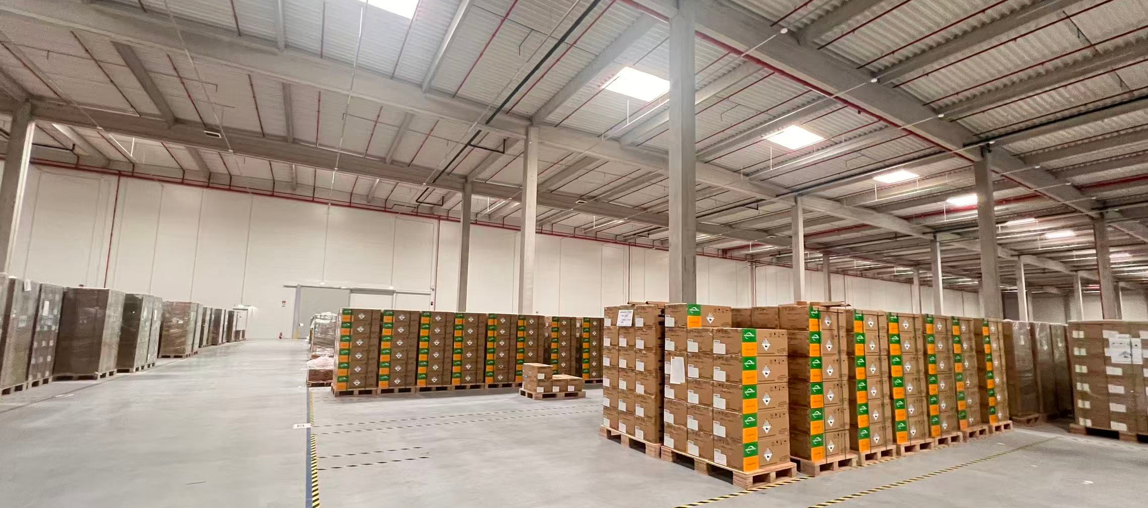 Enershare European warehouse with palletised high voltage battery stock ready for delivery