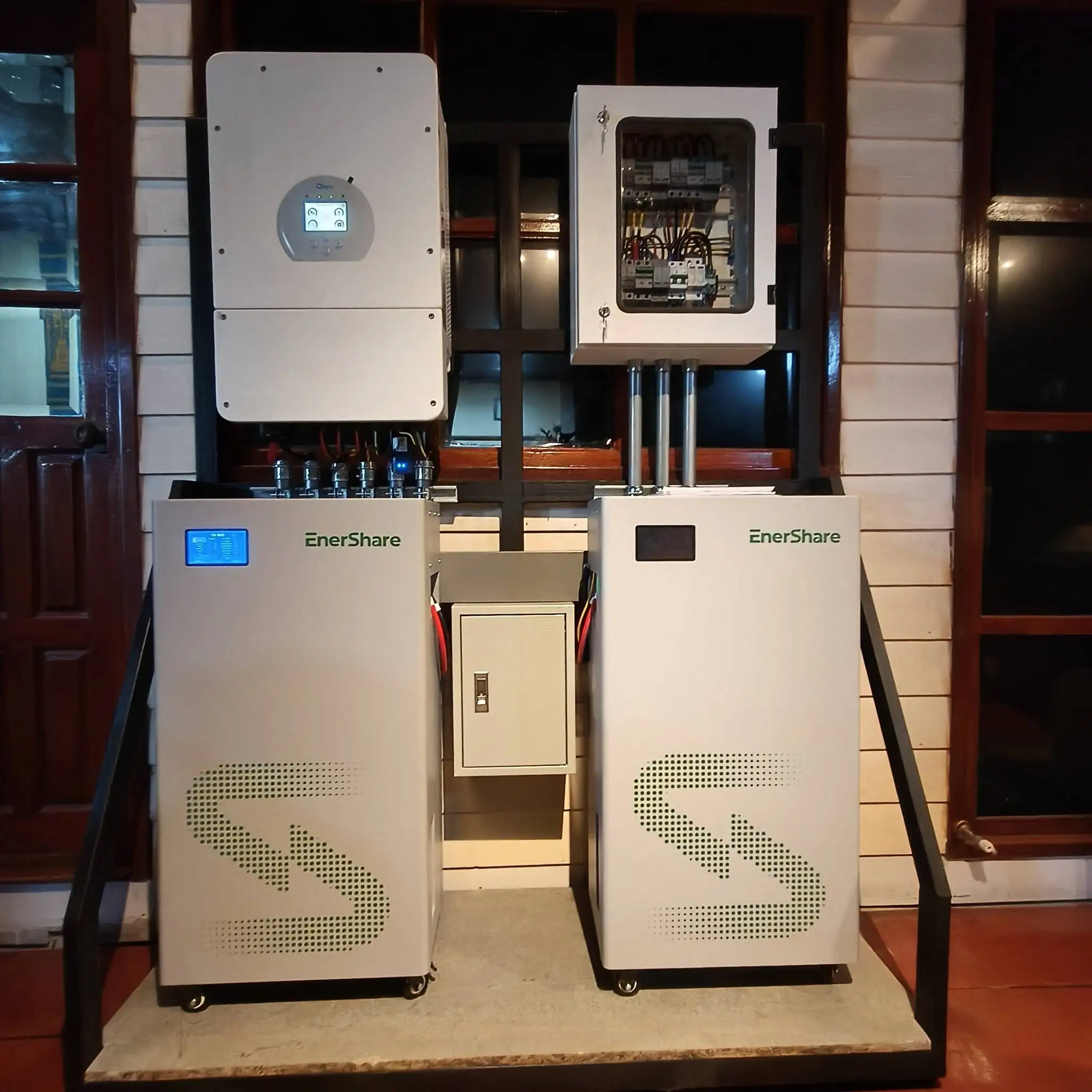 Enershare Active 16 Pro 32kWh battery + Deye inverter indoor close-up installation in Bangkok