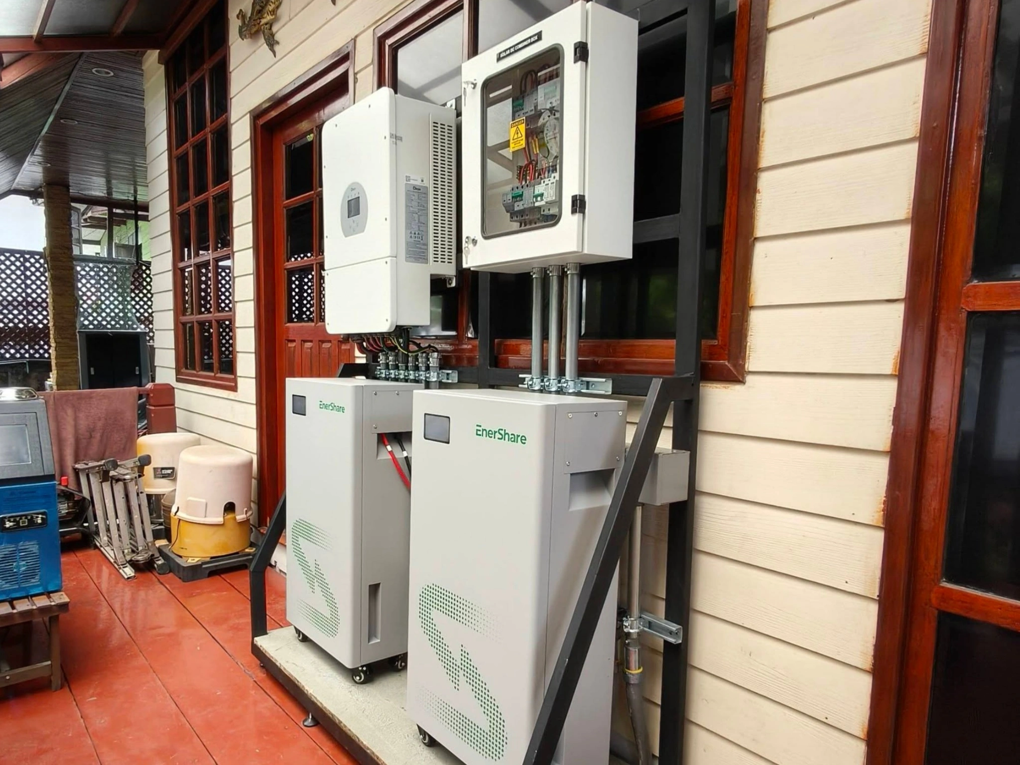 Enershare Active 16 Pro 32kWh solar storage system outdoor balcony installation, Bangkok home