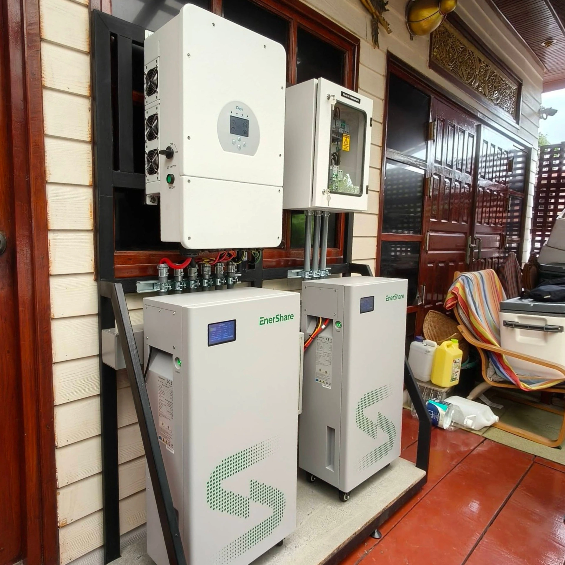 Enershare Active 16 Pro 32kWh solar storage system outdoor balcony installation, Bangkok home