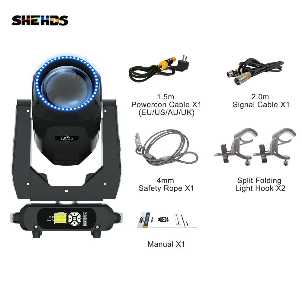 SHEHDS GalaxyJet Beam 380W 19R Moving Head Lighting with Ring Effect High Power and RDM Function Good For Concert LiveShow