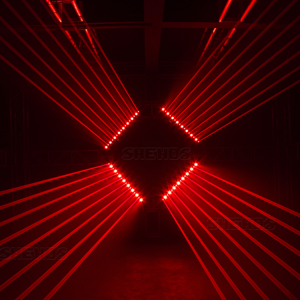 SHEHDS 8 Eyes Moving Head 8x500mW Red Laser with LED Bar Lyre 8x9W RGB Beam Effect For Church Night Club Threater