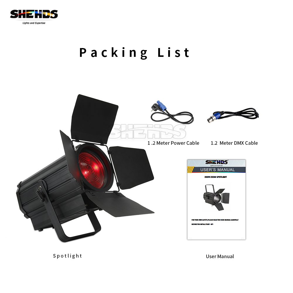 SHEHDS  250W RGBW With Barndoor Pulse Strobe Spotlight For DJ Club Wedding KTV