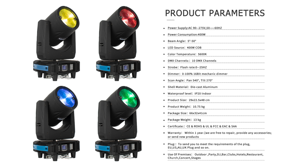 SHEHDS COB 400W Warm+Cold White /COB 400W RGBY Moving Head Light For Church Theater