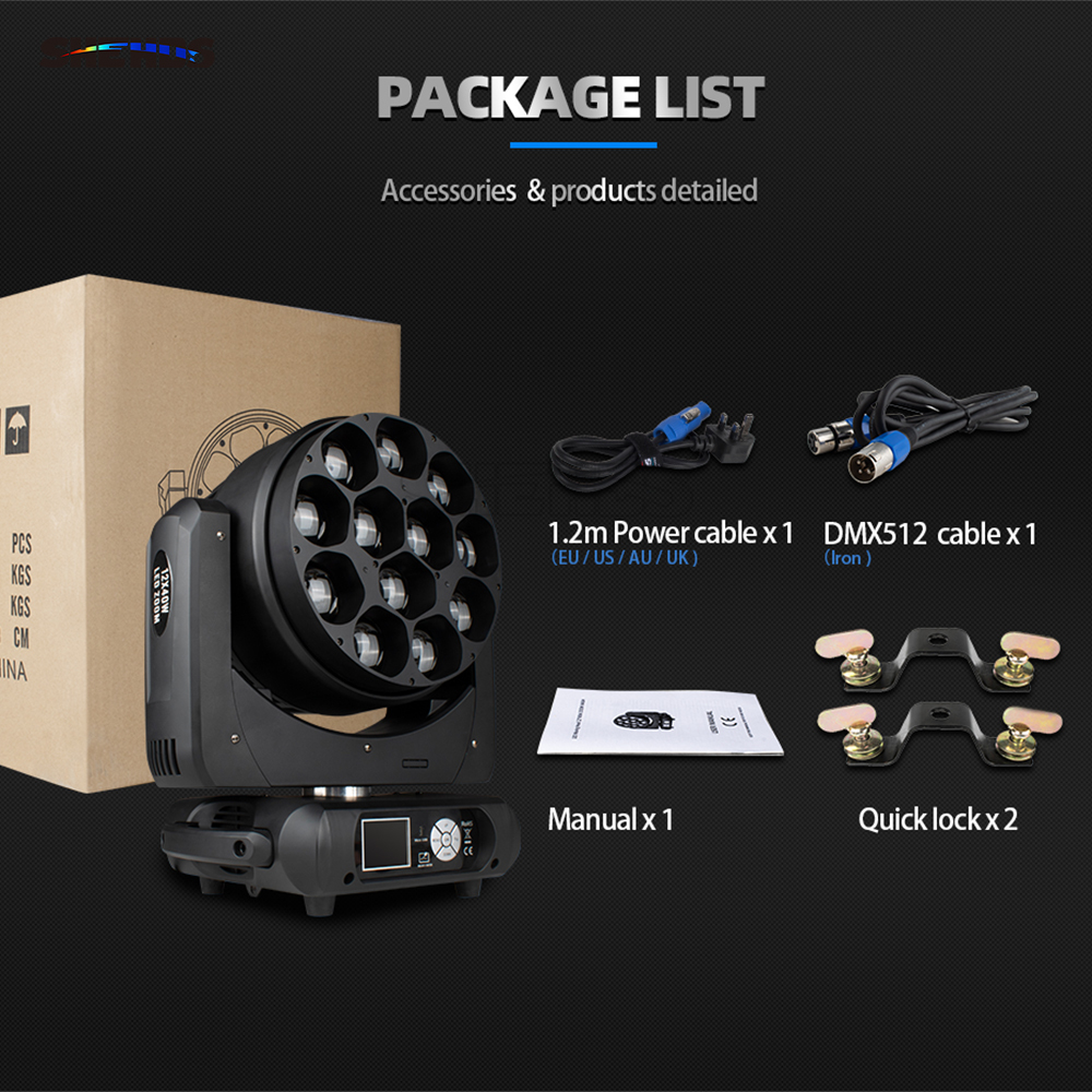 SHEHDS JMS WEBB LED Beam/Wash Bee Eye 12x40w RGBW Moving Head DJ Disco Stage Moving Head Lights Stage for Church Theater