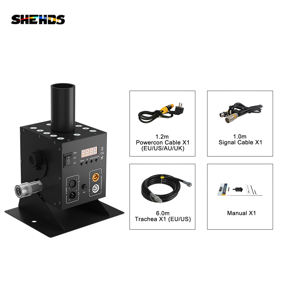 SHEHDS CO2 Jet Machine 12x3w LED RGB 3IN1 Light Cryo Carbon Dioxide Injector Adjustable 90 Degree Height 5-6M For Wedding ceremony