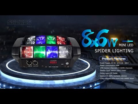 SHEHDS Mini LED Beam 8x6W RGBW Spider Laser Moving Head Lighting For  DJ Show