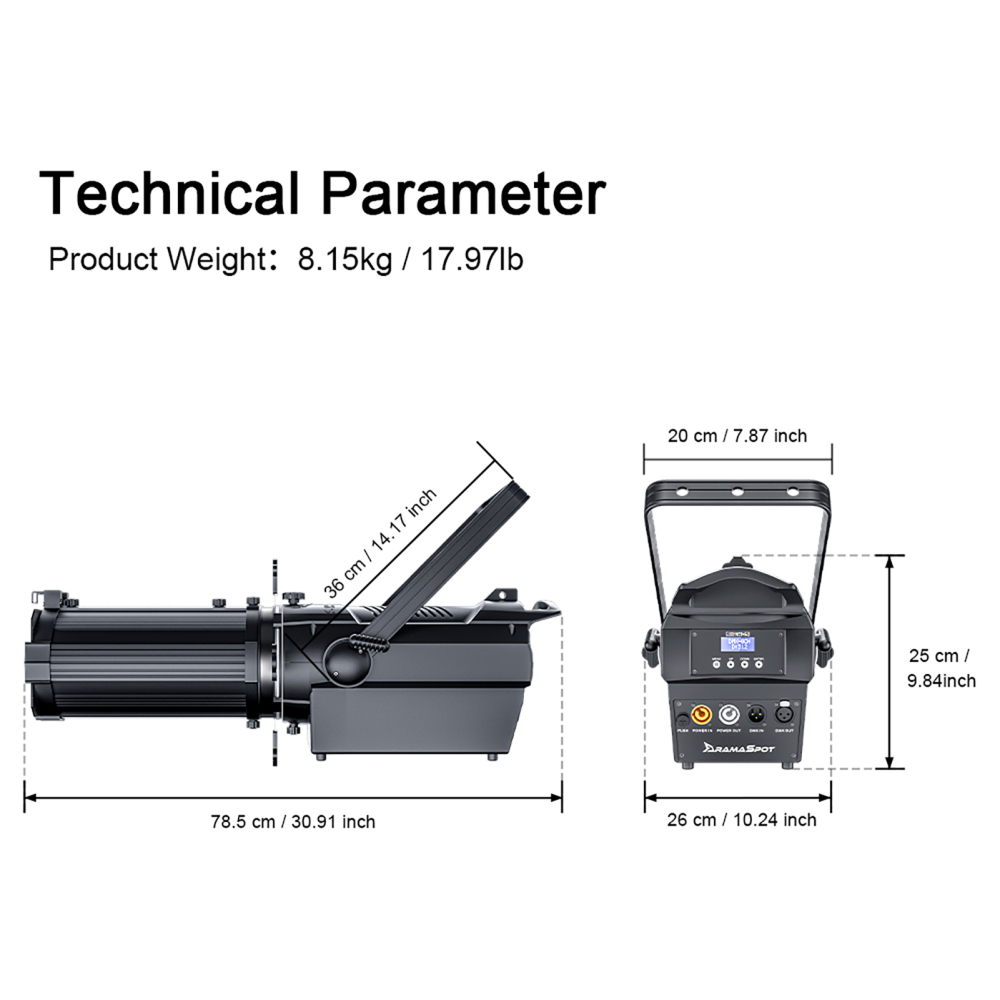 SHEHDS LED 350W Optical Zoom LEKO RGBLAC Profile Spotlight For Theater Church