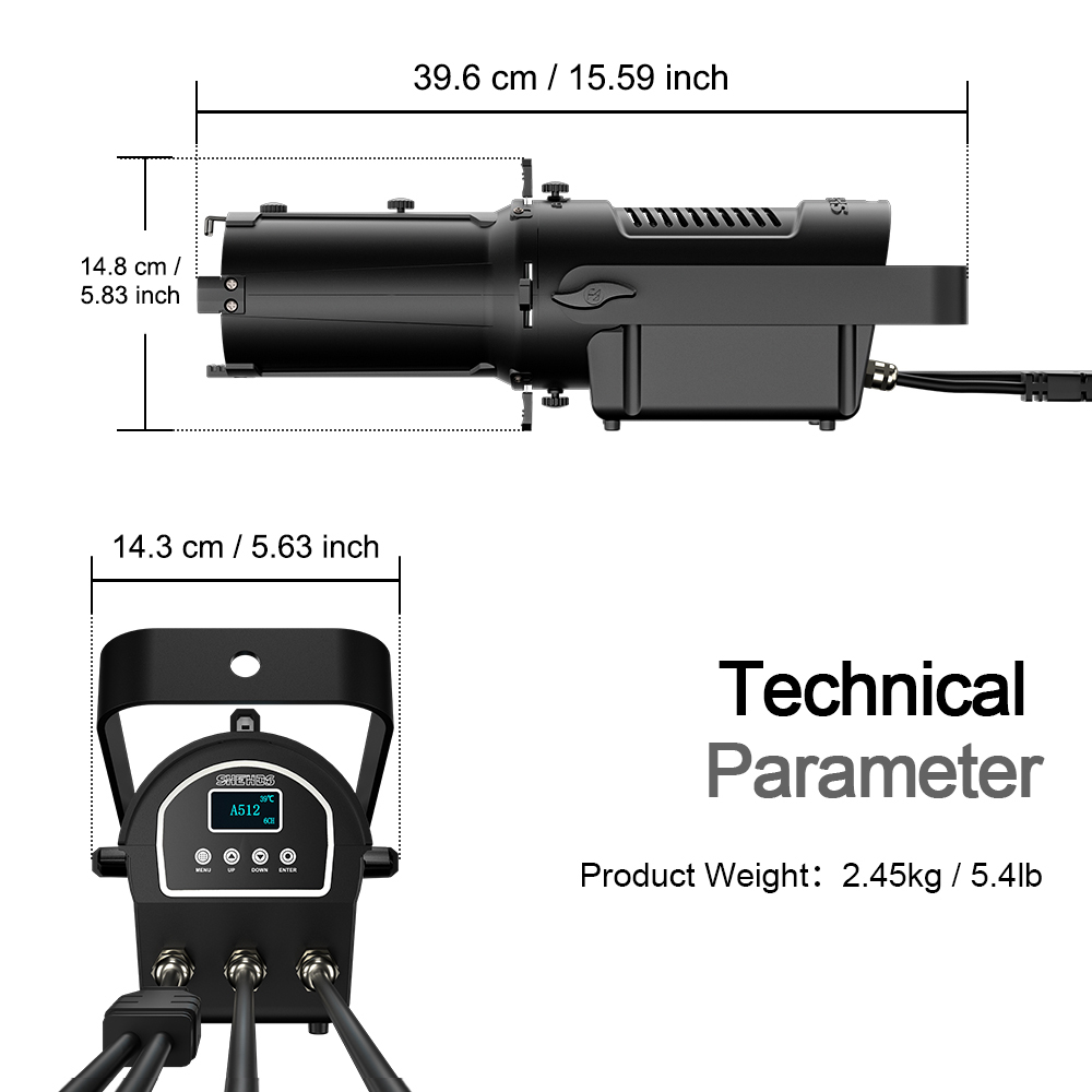 SHEHDS LED 100W Optical Zoom LEKO Warm+Cool White Profile Spotlight