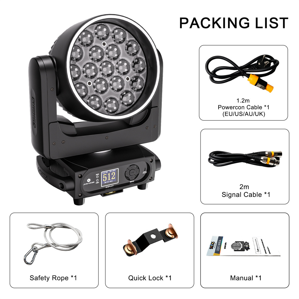 (App control) 19X15W/20W/25W  LED Zoom & Wash with Pixels Moving Head