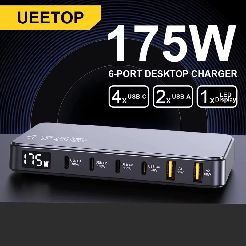Ueetop ที่ชาร์จ USB C 175W Gan, ที่ชาร์จ USB C Type C Pd 100W PPS 45W ชาร์จเร็วสำหรับ MacBook Samsung iPhone