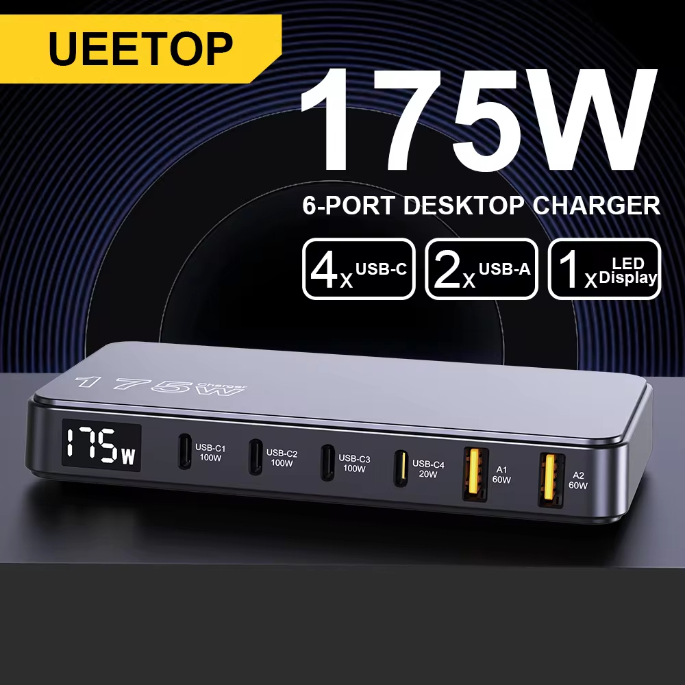 Ueetop ที่ชาร์จ USB C 175W Gan, ที่ชาร์จ USB C Type C Pd 100W PPS 45W ชาร์จเร็วสำหรับ MacBook Samsung iPhone
