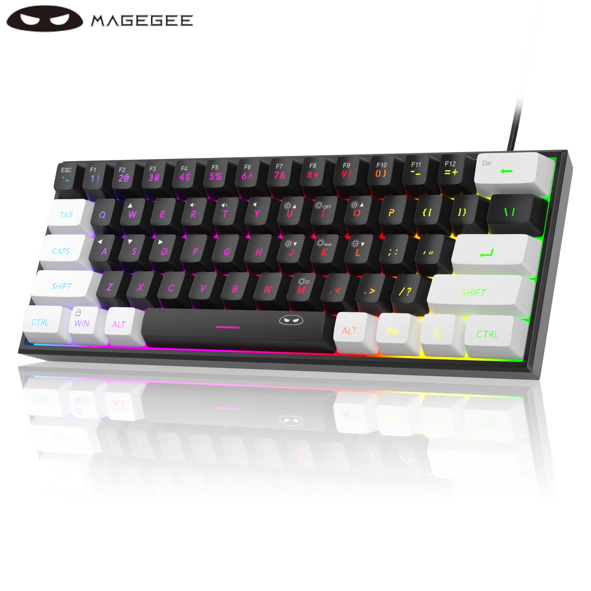 MageGee TS91 60% คีย์บอร์ดแบบมีสายขนาดกะทัดรัด 61 คีย์ RGB Backlight ขนาดเล็กแบบพกพาคอมพิวเตอร์สํานักงานเมมเบรนคีย์บอร์ดสําหรับ Windows PC