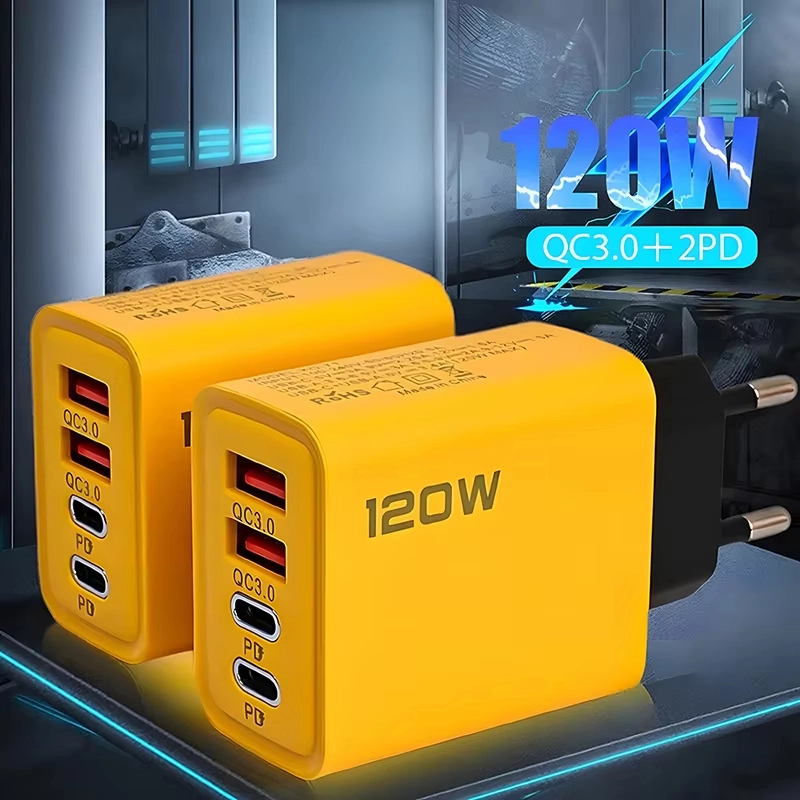 4 พอร์ต 120W USB C PD Charger Quick Charge 3.0 Fast CHARGING Type C USB Travel อะแดปเตอร์ชาร์จโทรศัพท์สําหรับ iPhone Samsung Xiaomi