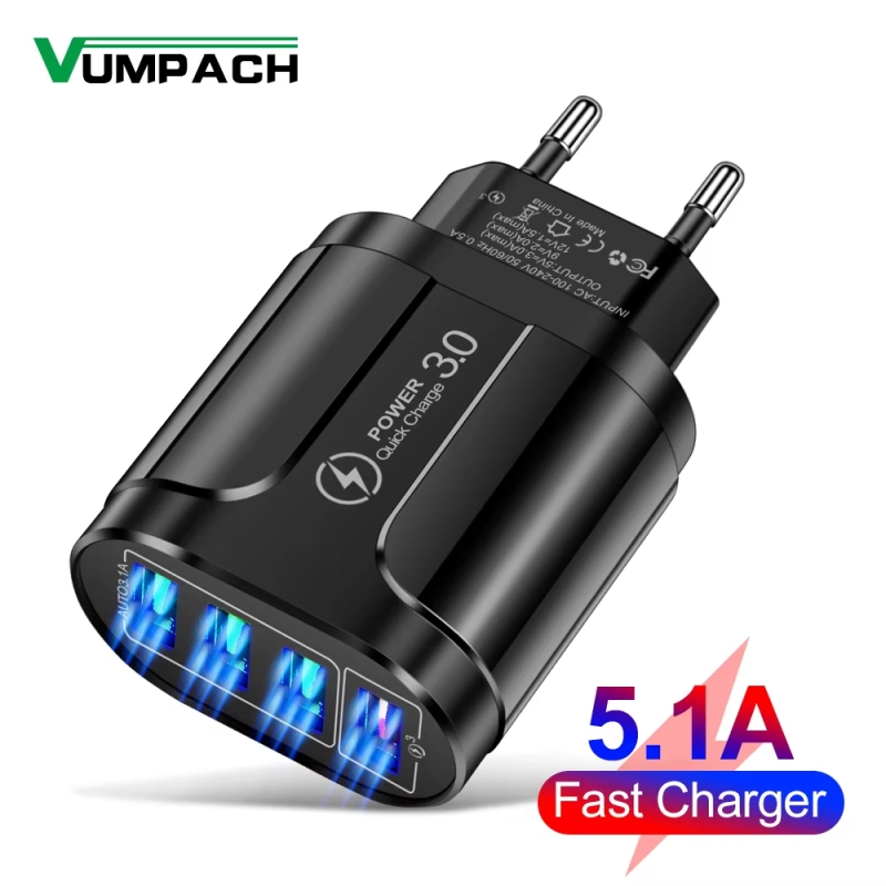 4 USB 45W USB ชาร์จเร็ว QC 3.0ผนังชาร์จเร็วสำหรับ iPhone 15 14 Samsung Xiaomi Mobile 4พอร์ต EU US ปลั๊กอะแดปเตอร์เดินทาง