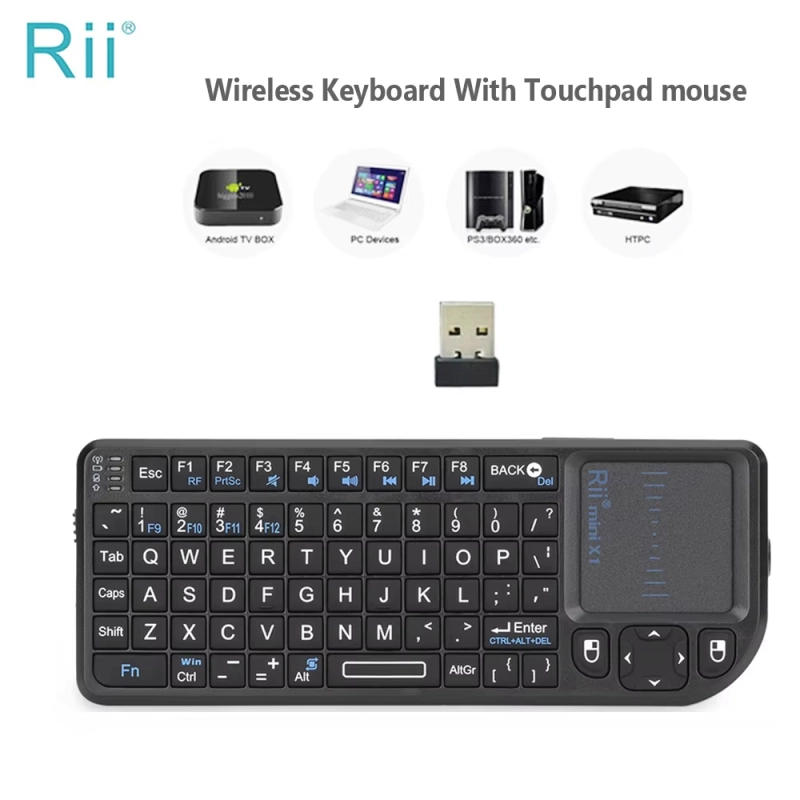 Rii X1 2.4GHz ไร้สายขนาดเล็กแป้นพิมพ์ภาษาอังกฤษ/ES/FR คีย์บอร์ดทัชแพดสำหรับ Android TV Box/PC/แล็ปท็อป