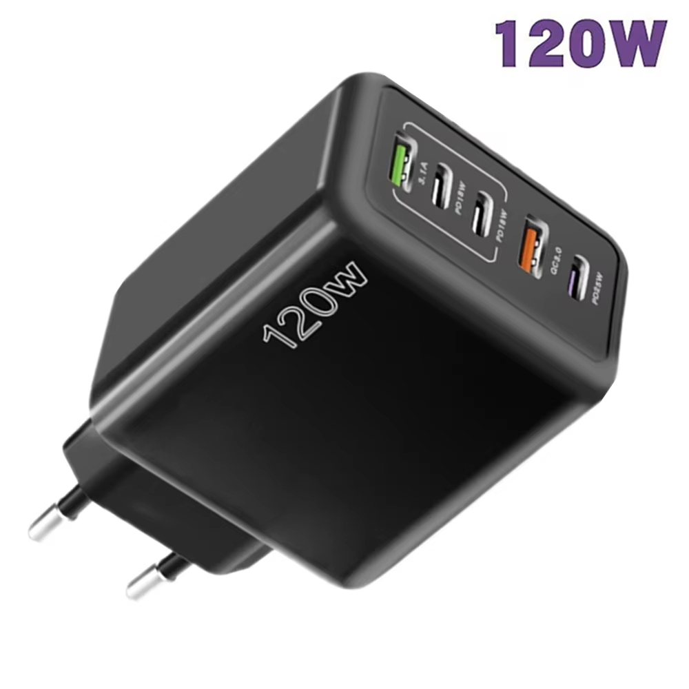 120W 5 in 1 2 USB 3 ประเภท C ชาร์จ Fast Wall Charger สําหรับ iPhone Samsung Xiaomi Huawei Oppo อะแดปเตอร์โทรศัพท์มือถือ