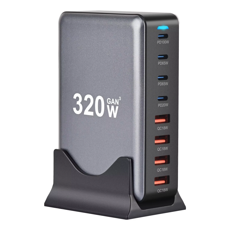 ที่ชาร์จ GAN 320W GAN USB C เดสก์ท็อป8-พอร์ตที่ชาร์จเร็ว USB Type C 3.0ชาร์จเร็วสำหรับ iPhone15 14 Samsung