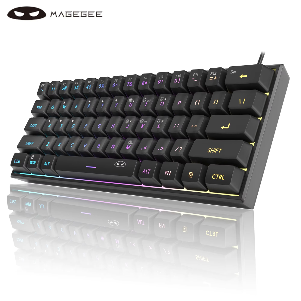 MageGee Mini 60% คีย์บอร์ดเกม, RGB Backlit 61 คีย์คีย์บอร์ดขนาดกะทัดรัดพิเศษ, TS91 Ergonomic กันน้ํา Mechanical Feeling Office