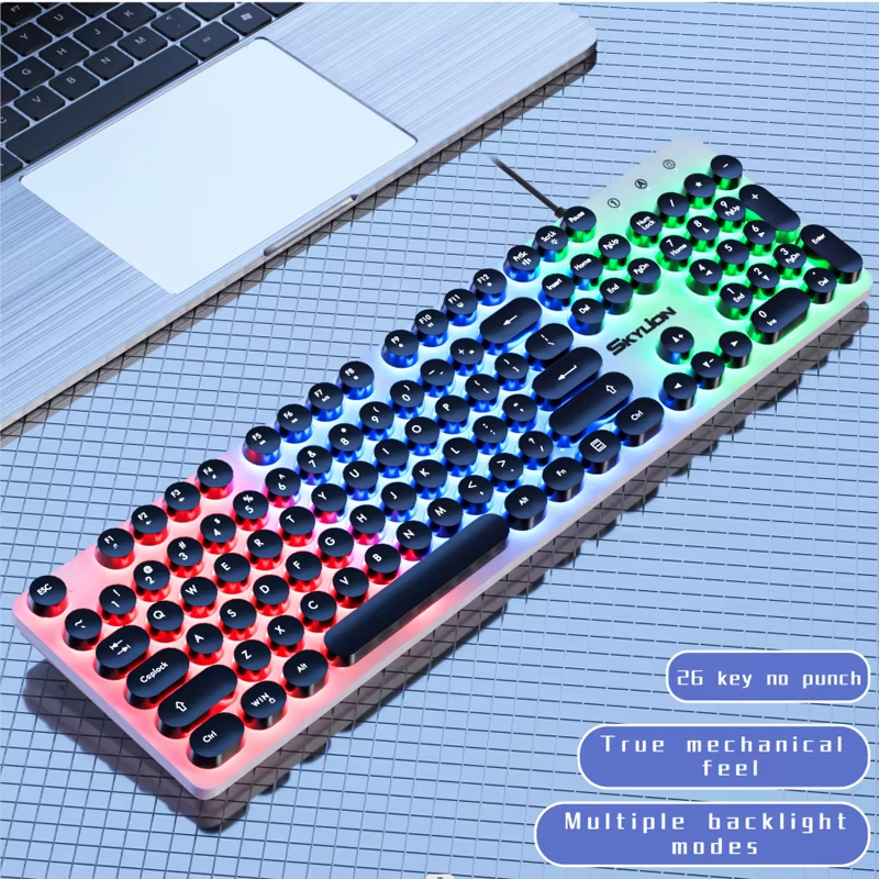 H300แบบมีสาย104คีย์เมมเบรนแป้นพิมพ์หลายรูปแบบไฟสีสันสดใสเล่นเกมและสำนักงานสำหรับระบบ Windows และ iOS