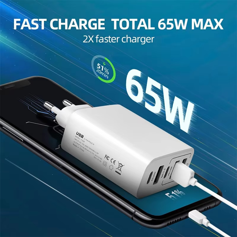 UYUXIO 65W Fast CHARGING Wall Adapter 5 in 1 พอร์ต USB C ชาร์จโทรศัพท์สําหรับ iPhone 16 15 PRO MAX PLUS Samsung iPad โทรศัพท์ทั้งหมด