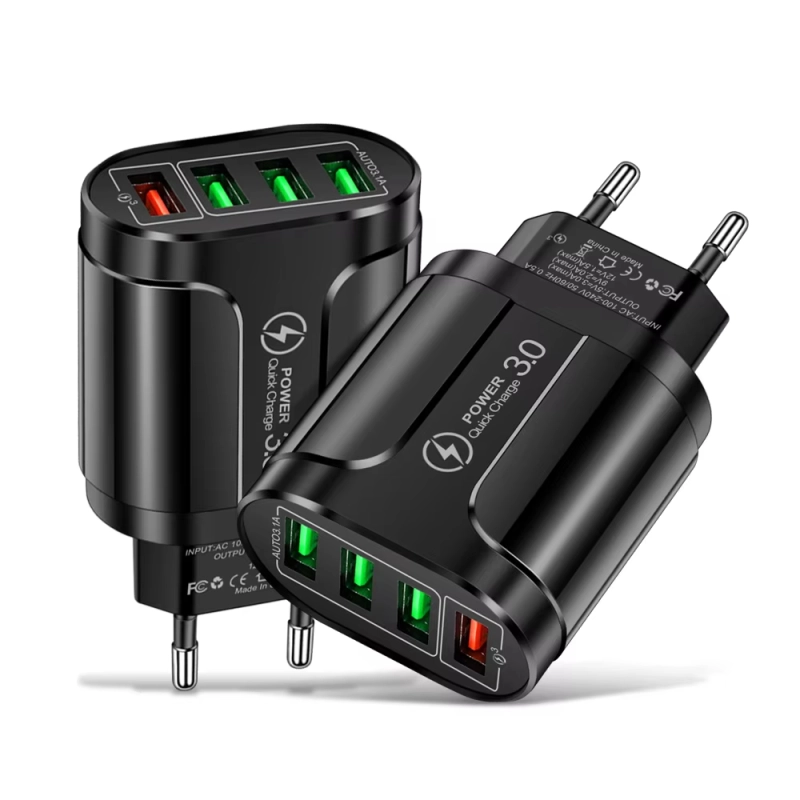 4 USB 45W USB ชาร์จเร็ว QC 3.0ผนังชาร์จเร็วสำหรับ iPhone 15 14 Samsung Xiaomi Mobile 4พอร์ต EU US ปลั๊กอะแดปเตอร์เดินทาง