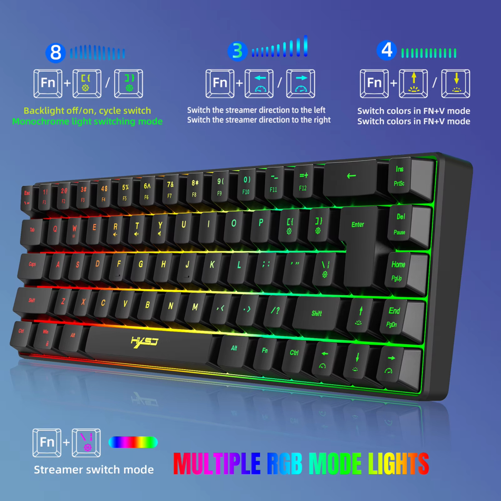 Hxsj คีย์บอร์ดสำหรับเล่นเกมขนาดเล็กแบบมีสาย K68 RGB สตรีมเมมเบรน19ปุ่ม V200ความขัดแย้งฟรีแต่ให้ความรู้สึกเชิงกลสำหรับเกม/สำนักงาน