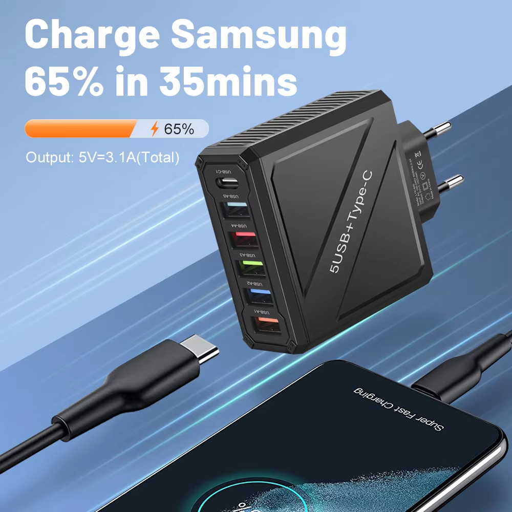 65W 5 พอร์ต USB Charger PD อะแดปเตอร์ชาร์จสําหรับ Xiaomi iPhone Samsung Vivo โทรศัพท์มือถือปลั๊กชาร์จ QC 3.0 Wall Charger