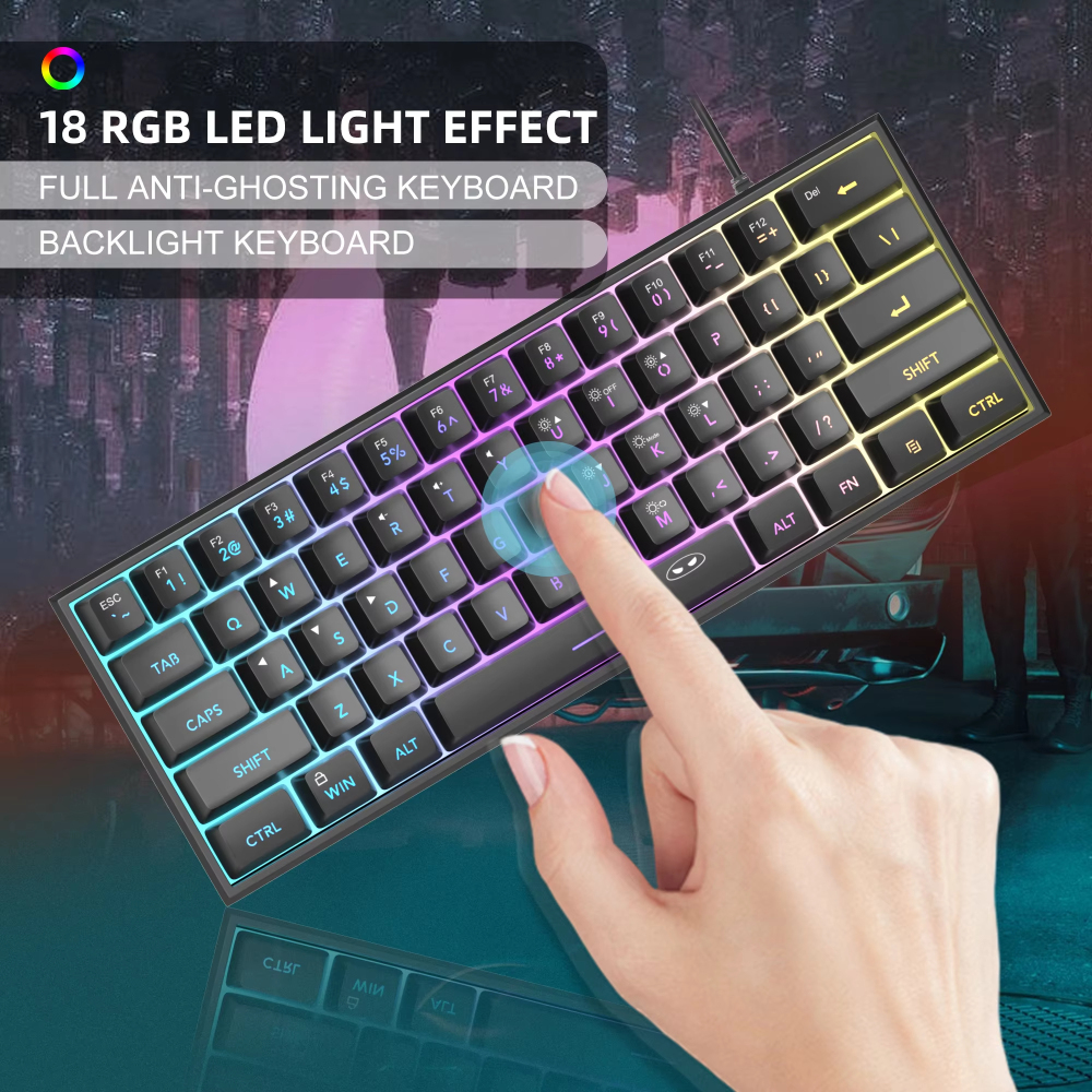 MageGee Mini 60% คีย์บอร์ดเกม, RGB Backlit 61 คีย์คีย์บอร์ดขนาดกะทัดรัดพิเศษ, TS91 Ergonomic กันน้ํา Mechanical Feeling Office