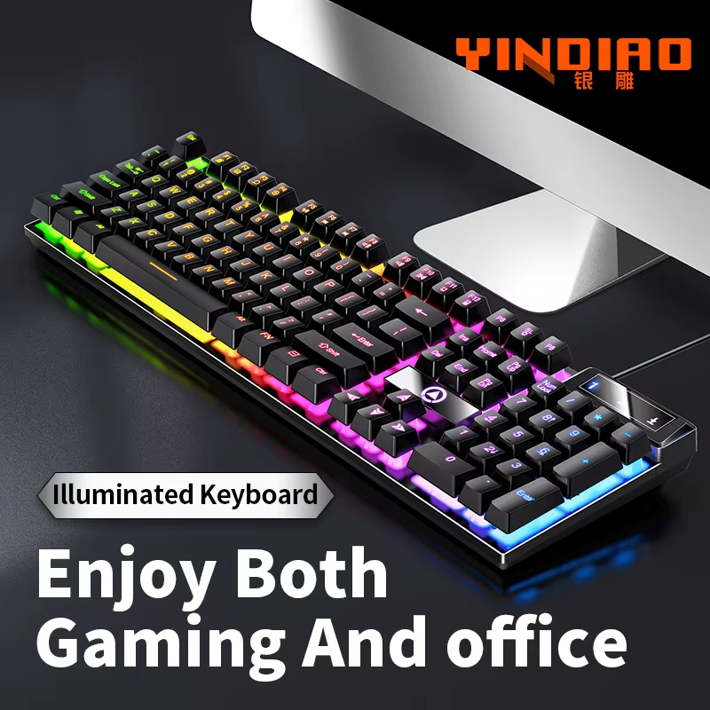 Yindiao คีย์บอร์ดเล่นเกมแบบมีสายแล็ปท็อปเดสก์ท็อปคอมพิวเตอร์สำนักงานอุปกรณ์เสริมสำหรับนักเล่นเกมแบบมีโปรไฟล์ต่ำ