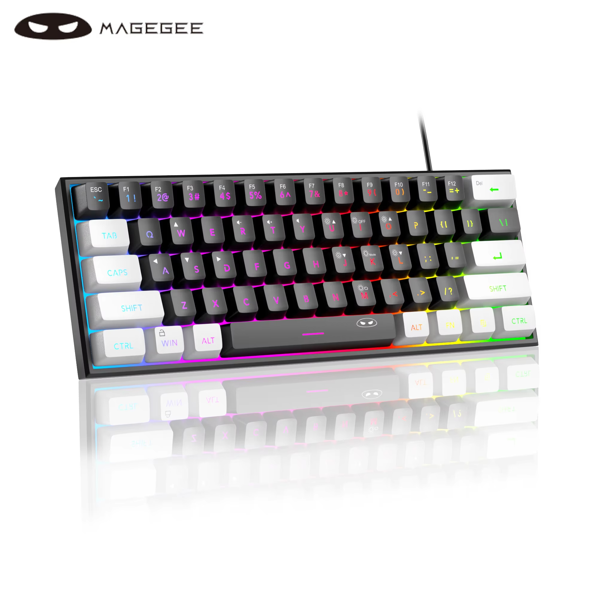 MageGee TS91 60% คีย์บอร์ดแบบมีสายขนาดกะทัดรัด 61 คีย์ RGB Backlight ขนาดเล็กแบบพกพาคอมพิวเตอร์สํานักงานเมมเบรนคีย์บอร์ดสําหรับ Windows PC