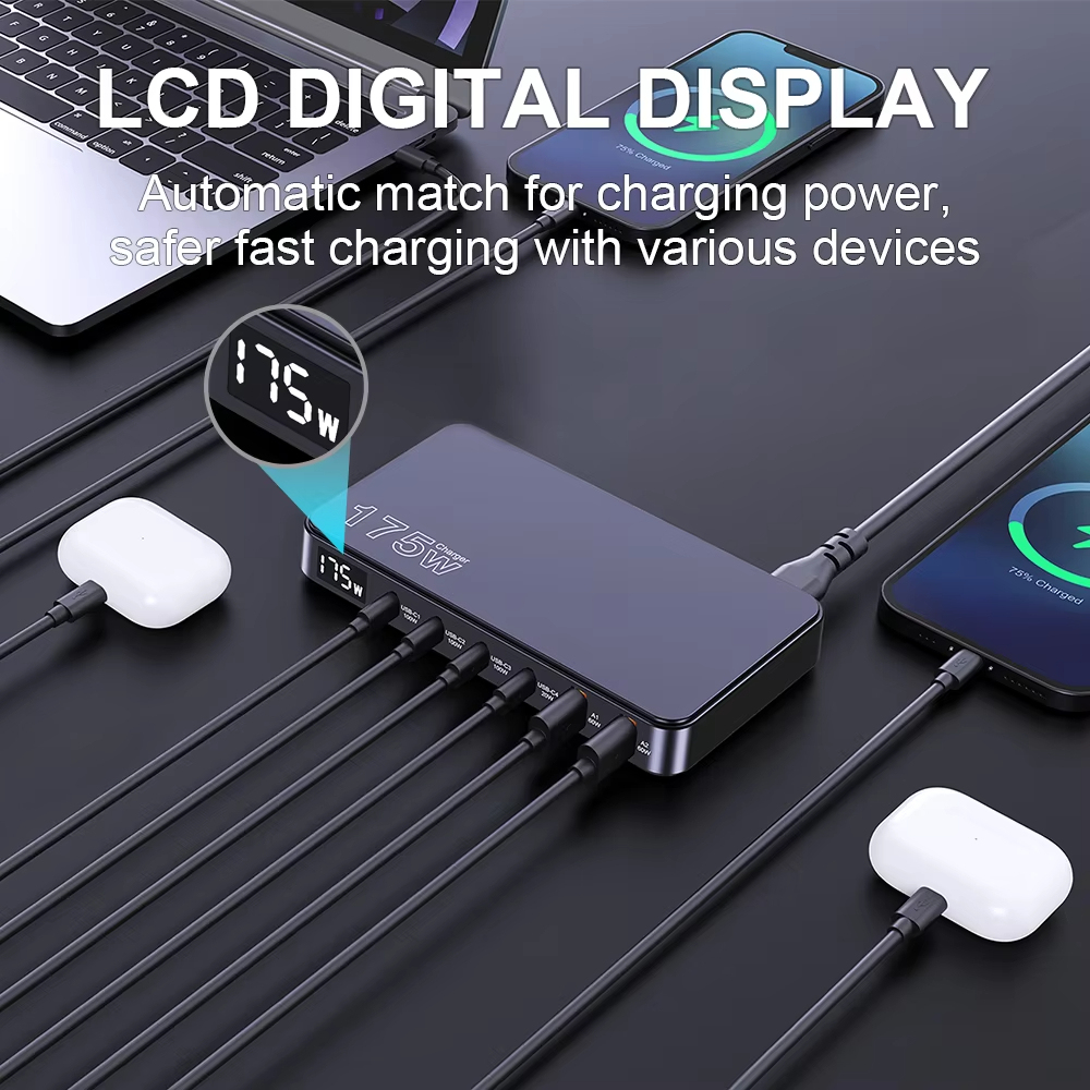 Ueetop ที่ชาร์จ USB C 175W Gan, ที่ชาร์จ USB C Type C Pd 100W PPS 45W ชาร์จเร็วสำหรับ MacBook Samsung iPhone