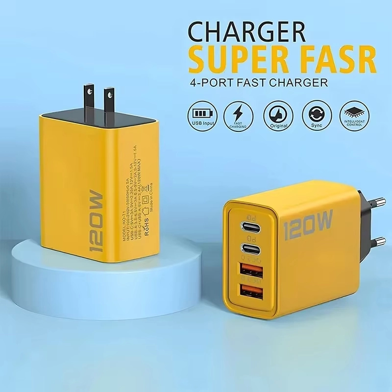 4 พอร์ต 120W USB C PD Charger Quick Charge 3.0 Fast CHARGING Type C USB Travel อะแดปเตอร์ชาร์จโทรศัพท์สําหรับ iPhone Samsung Xiaomi