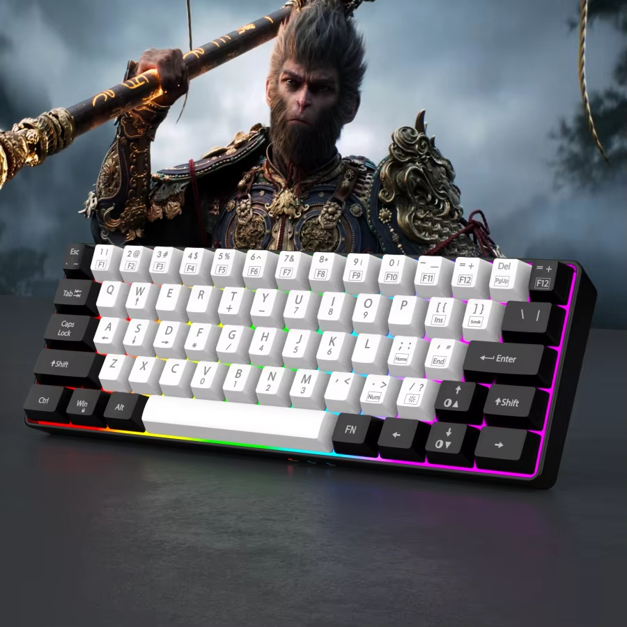 คีย์บอร์ดเกมแบบมีสาย 60%, คีย์บอร์ดขนาดเล็กกะทัดรัดพิเศษแสงพื้นหลัง RGB, คีย์บอร์ด 61 คีย์ขนาดเล็กกันน้ําสําหรับนักเล่นเกมพีซี/Mac