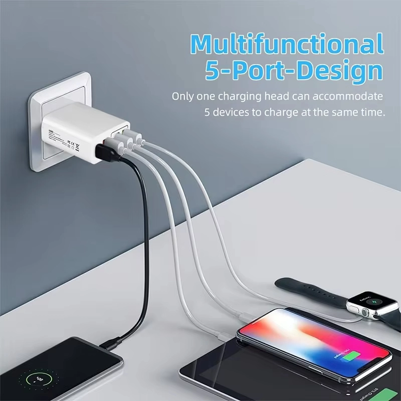UYUXIO 65W Fast CHARGING Wall Adapter 5 in 1 พอร์ต USB C ชาร์จโทรศัพท์สําหรับ iPhone 16 15 PRO MAX PLUS Samsung iPad โทรศัพท์ทั้งหมด
