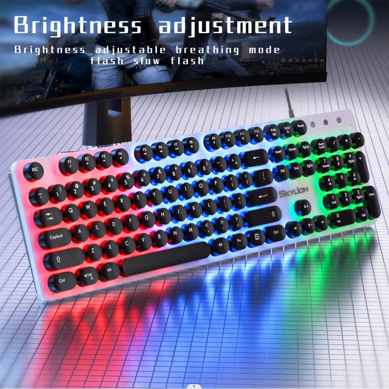 H300แบบมีสาย104คีย์เมมเบรนแป้นพิมพ์หลายรูปแบบไฟสีสันสดใสเล่นเกมและสำนักงานสำหรับระบบ Windows และ iOS