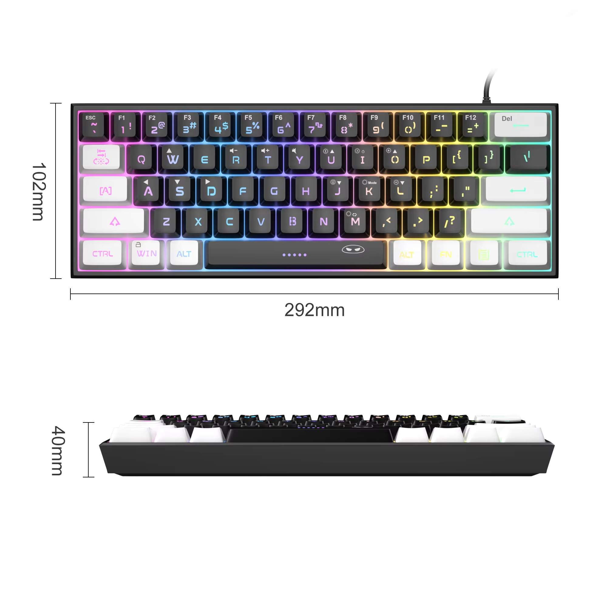 MageGee TS91 60% คีย์บอร์ดแบบมีสายขนาดกะทัดรัด 61 คีย์ RGB Backlight ขนาดเล็กแบบพกพาคอมพิวเตอร์สํานักงานเมมเบรนคีย์บอร์ดสําหรับ Windows PC