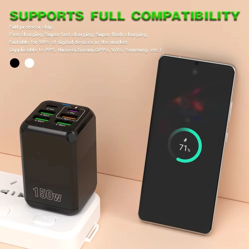 150W 6 PD 4.0 USB C อะแดปเตอร์ชาร์จเร็วสุดๆสำหรับ iPhone Samsung iPad Xiaomi Huawei OnePlus OPPO