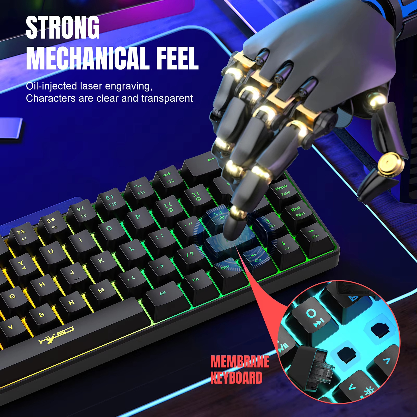 Hxsj คีย์บอร์ดสำหรับเล่นเกมขนาดเล็กแบบมีสาย K68 RGB สตรีมเมมเบรน19ปุ่ม V200ความขัดแย้งฟรีแต่ให้ความรู้สึกเชิงกลสำหรับเกม/สำนักงาน