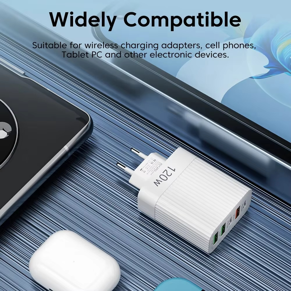120W Fast Charger หัว Ultra Charger 5 พอร์ต 3 USB 2 ประเภท C PD 20W Charger Quick ความเร็วสูงชาร์จสําหรับ iPhone Xiaomi samsung