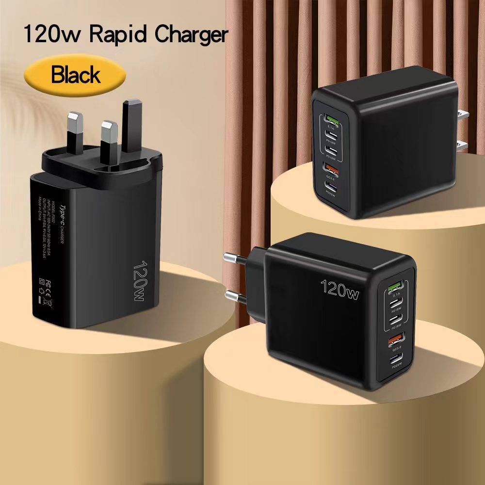 120W 5 in 1 2 USB 3 ประเภท C ชาร์จ Fast Wall Charger สําหรับ iPhone Samsung Xiaomi Huawei Oppo อะแดปเตอร์โทรศัพท์มือถือ