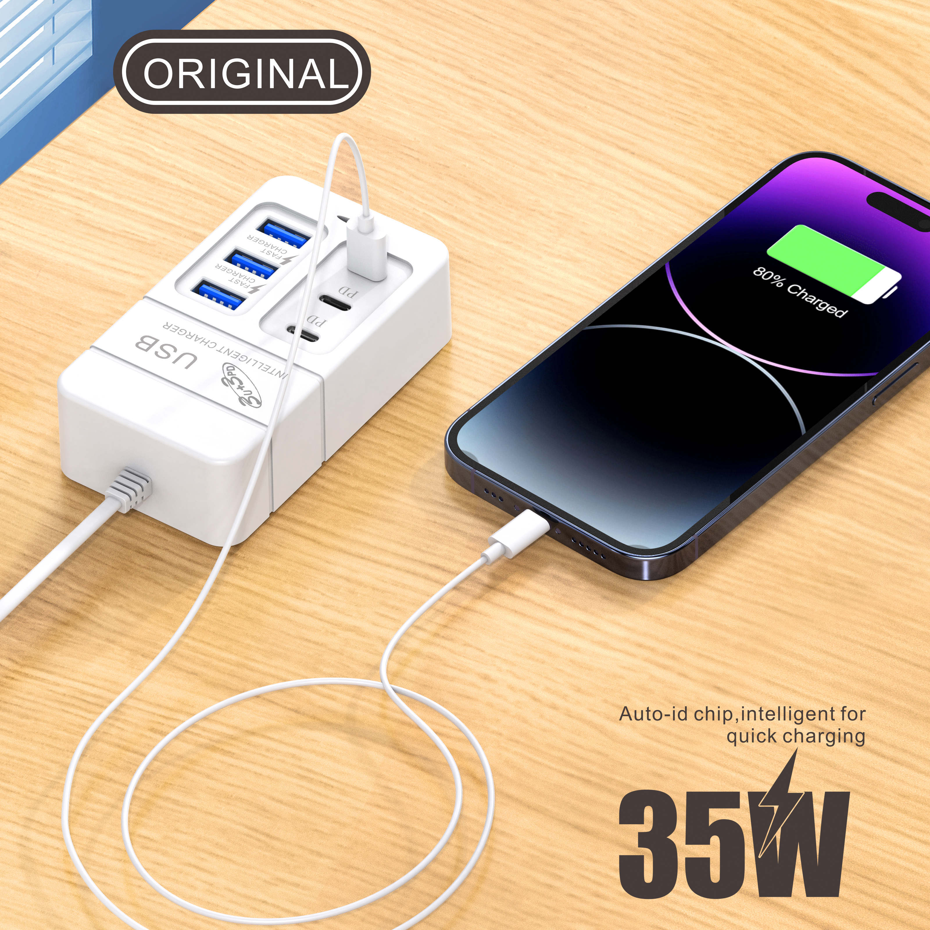 6-In-1 USB Charger 35W PDประเภทC Fast Charge Chargerผนังอะแดปเตอร์โทรศัพท์Quick Charger 3.0 USB Hub EU US Plug 3 USB + 3 PD Charger