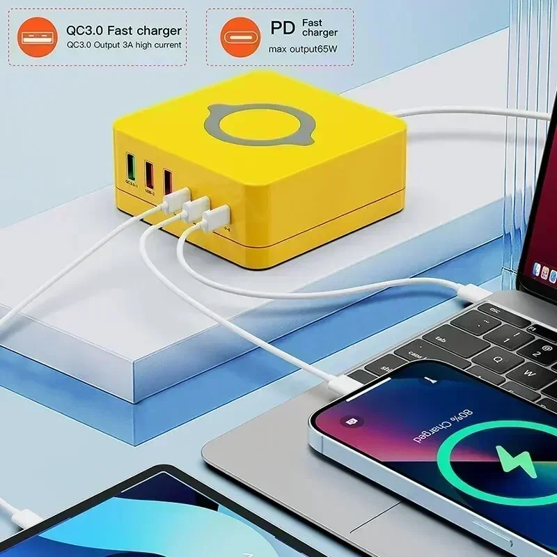 140W GAN Charger หลายพอร์ตเดสก์ท็อปไร้สาย USB ประเภท C 100W PPS PD 65W QC Fast CHARGING Station สําหรับแล็ปท็อปแท็บเล็ตโทรศัพท์