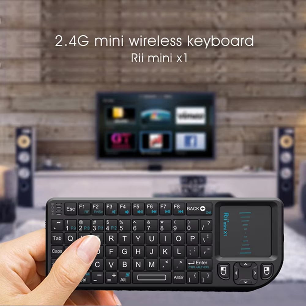 Rii X1 2.4GHz ไร้สายขนาดเล็กแป้นพิมพ์ภาษาอังกฤษ/ES/FR คีย์บอร์ดทัชแพดสำหรับ Android TV Box/PC/แล็ปท็อป