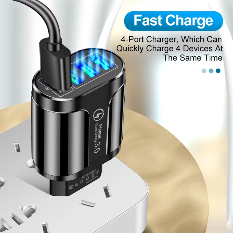 4 USB 45W USB ชาร์จเร็ว QC 3.0ผนังชาร์จเร็วสำหรับ iPhone 15 14 Samsung Xiaomi Mobile 4พอร์ต EU US ปลั๊กอะแดปเตอร์เดินทาง