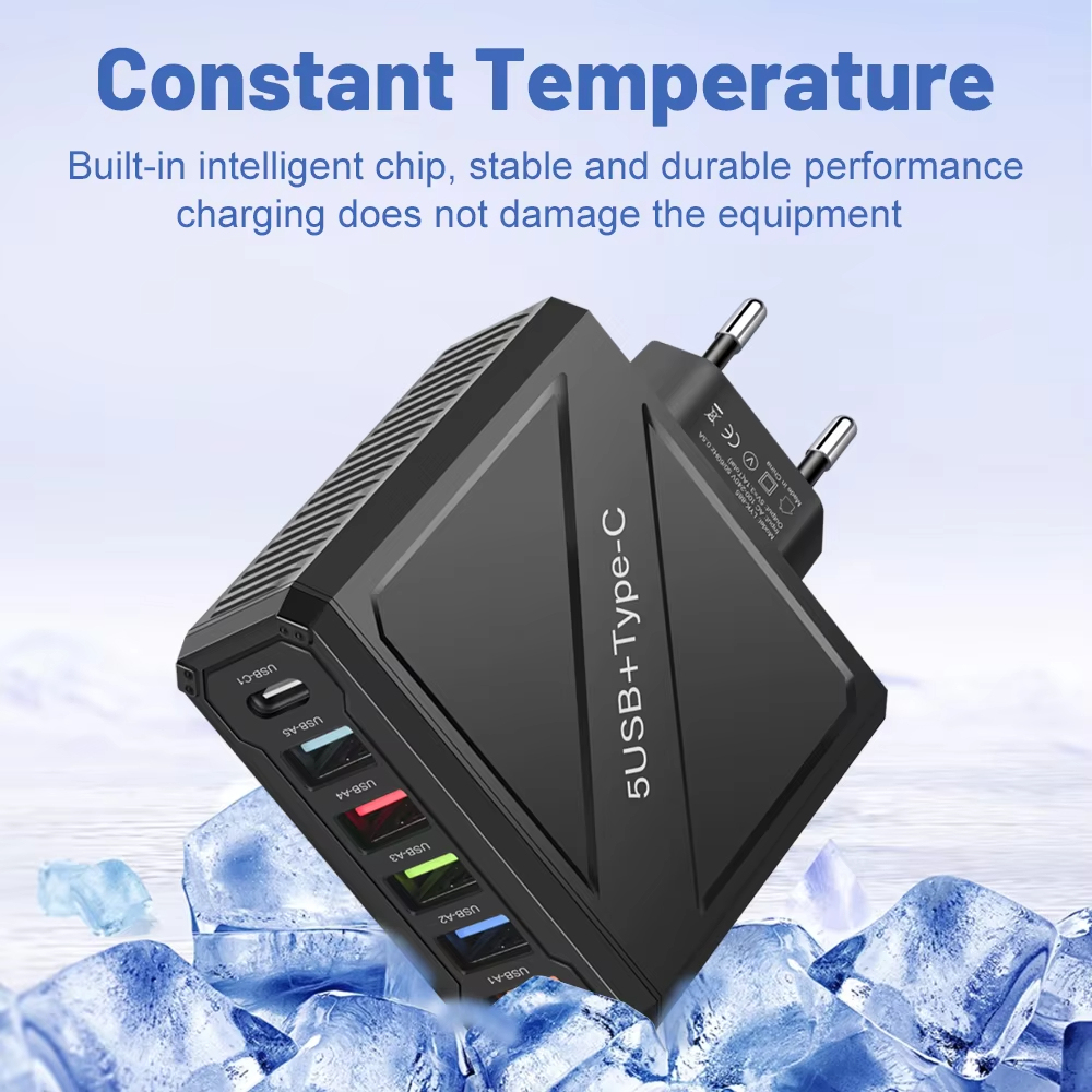 65W 5 พอร์ต USB Charger PD อะแดปเตอร์ชาร์จสําหรับ Xiaomi iPhone Samsung Vivo โทรศัพท์มือถือปลั๊กชาร์จ QC 3.0 Wall Charger